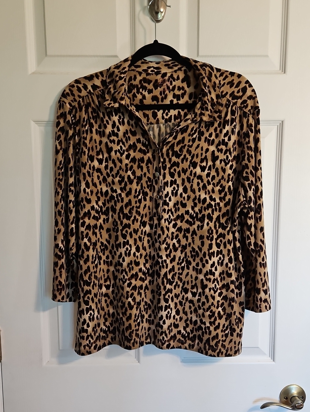 212 Collection Leopard Print Button-Up Top in Tan and Black